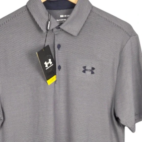 Under Armour Playoff Golf Polo Mens Small Blue Stripe Performance Stretch NWT - Picture 1 of 10